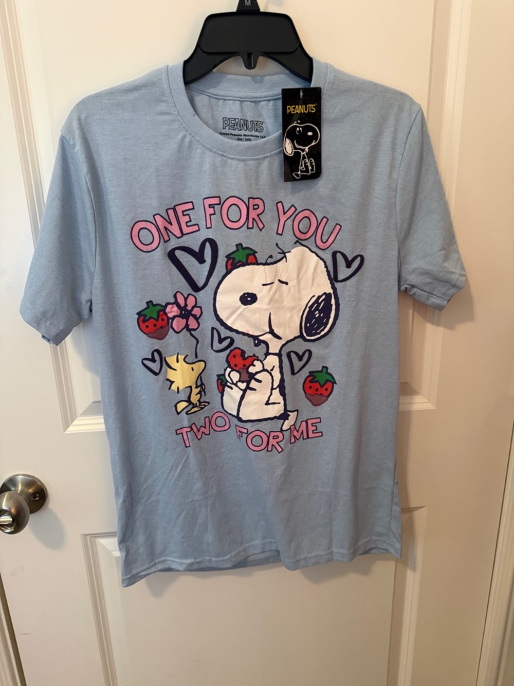 Peanuts Light Blue Snoopy & Woodstock Strawberry Graphic Tee
